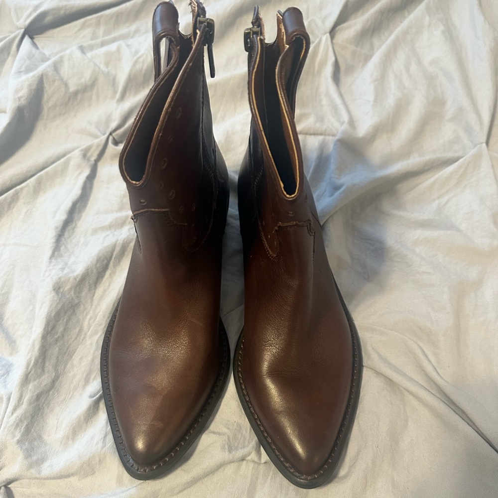 Women’s Lucky Brand Chantel X Brown Leather Western Booties Size 7.5
